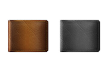 Brown and black men's leather wallet isolated on white background. wallet, purse, money bag mockup on white background. 3d rendering.