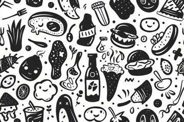 seamless Super fun black and white doodle sketch.