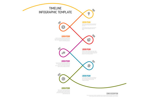 Thin line multipurpose thread timeline infographic template with twirls