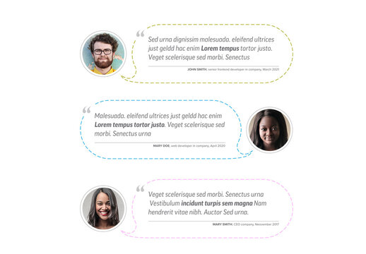 Testimonial review web section design schema template