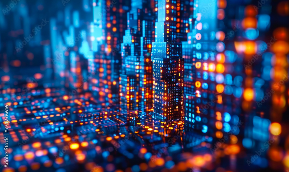Poster digital fortress constructed from binary data streams, representing the impenetrable security and pr