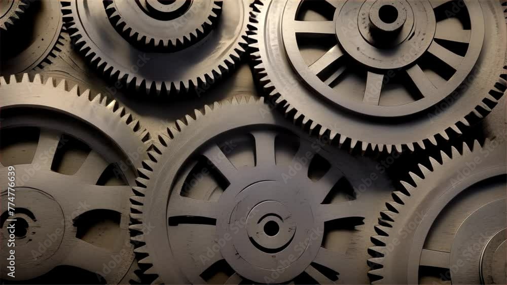 Poster a highly detailed close-up of interlocking gears, showcasing the beauty and precision of mechanical 