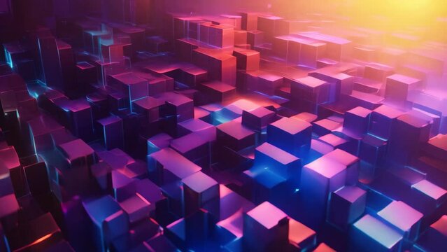 Abstract Cubes in Dark Room, A Minimalist and Intriguing Composition, Modern digital abstract 3D background. Can be used in the description of network abilities, AI Generated