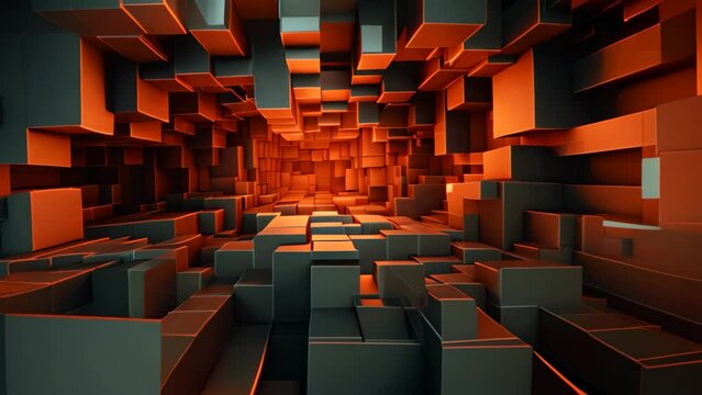 This image showcases a very large room filled with numerous square shapes., Modern digital abstract 3D background. Can be used in the description of network abilities, AI Generated