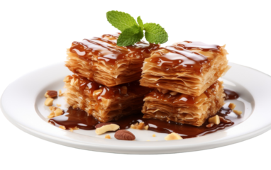 White plate holds three desserts smothered in chocolate