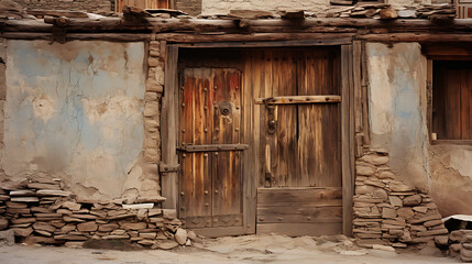 Fototapeta na wymiar door on the side of building in the village 