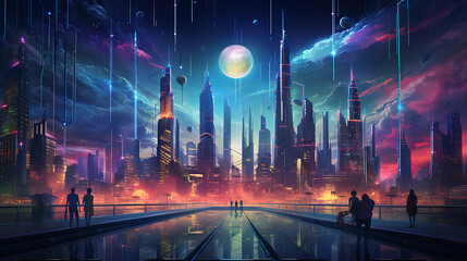 dreamlike city in the future in dubai with towerin