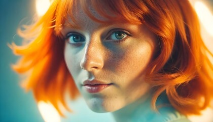 Magical Light Reflects Strokes Portrait Of A Red Haired Woman, Motion Blur Lights, Side View (116)