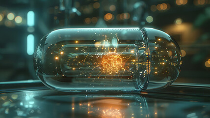 Futuristic Biotechnology Concept with Glowing Capsule and DNA