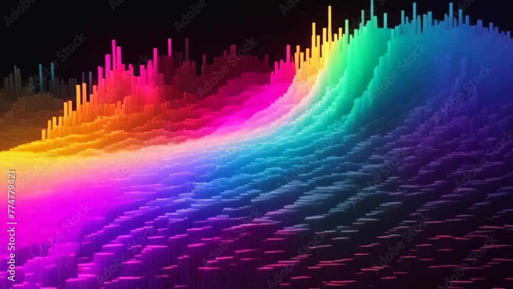 Poster An image showing a vibrant and dynamic waveform of sound against a sleek black background, Polychromatic waves riding on binary code, AI Generated
