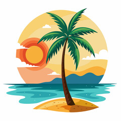 Fototapeta na wymiar beach, palm, sun, watercolor