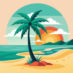 Fototapeta na wymiar beach, palm, sun, watercolor