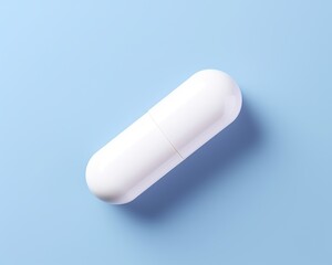 Pill isolated on light blue background. Macro shot. Ai Generative