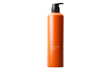 Vibrant orange bottle with sleek black top against a crisp white background