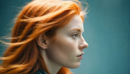 Magical Light Reflects Strokes Portrait Of A Red Haired Woman, Motion Blur Lights, Side View (45)