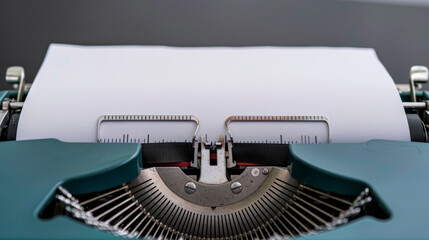 close-up view of a vintage typewriter with paper inserted.