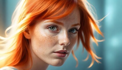 Magical Light Reflects Strokes Portrait Of A Red Haired Woman, Motion Blur Lights, Side View (5)