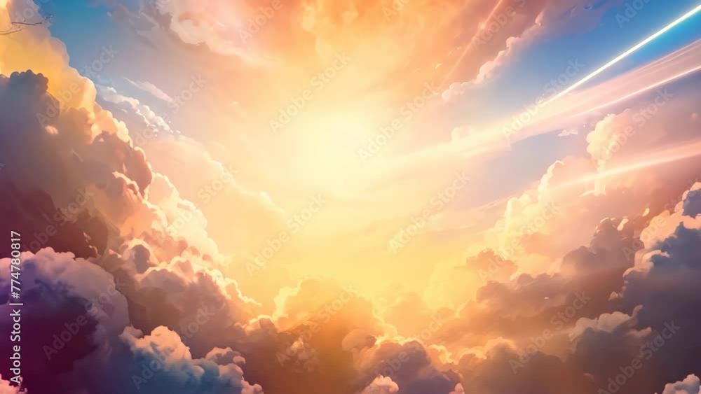 Aufkleber abstract background with rays of light and clouds, 3d render, a burst of sunlight in an abstract eve