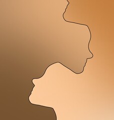 Two faces silhouette skin color, make up, beauty of  diversity  illustration, people 
