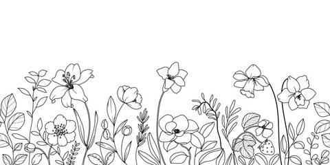 minimal line flower and botanical graphic sketch drawing, trendy tiny tattoo design, floral elements vector illustration - 774781654