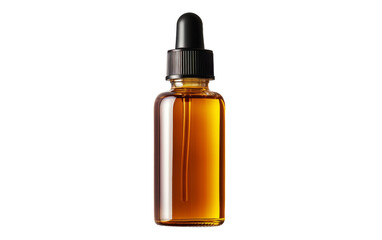 A bottle of oil with a dropper on a white background, poised to dispense a precious liquid - Powered by Adobe