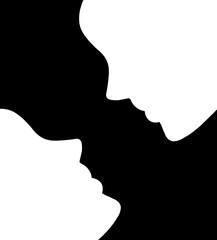 Two faces silhouette black and white illustration, people  - obrazy, fototapety, plakaty