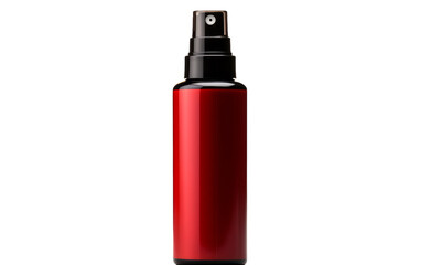 A vibrant red spray bottle with a sleek black top, standing out against a neutral background