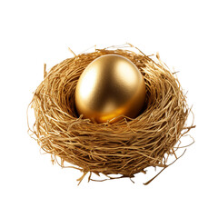 Naklejka na ściany i meble Beautiful golden easter egg in the nest isolated on transparent background