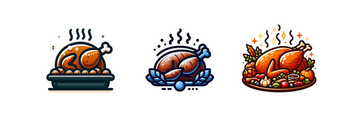 Set of Icon of roast turkey vector illustration, isolated over on transparent white background