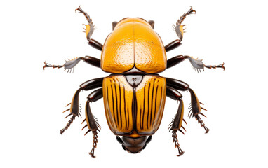 A detailed close-up of a colorful beetle on a pristine white background