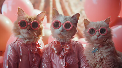 Cute Candy Coated cats attending a convention on the theory that cats never forgot they were once worshipped - obrazy, fototapety, plakaty