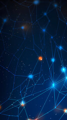 Connected lines and dots on dark blue background