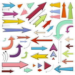 Set of multi-colored arrows on a transparent background