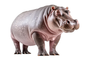 Fototapeta premium A majestic hippopotamus stands confidently in front of a pristine white background