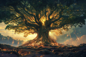 Eternal tree of life - sacred symbol of cycle of life and death