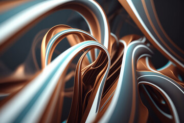 Abstract blue and orange glossy wallpaper. Wavy background with curvy organics shapes. Generative ai