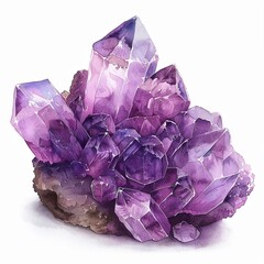 watercolor amethyst gemstone, isolated on white background for clipart. ai generated