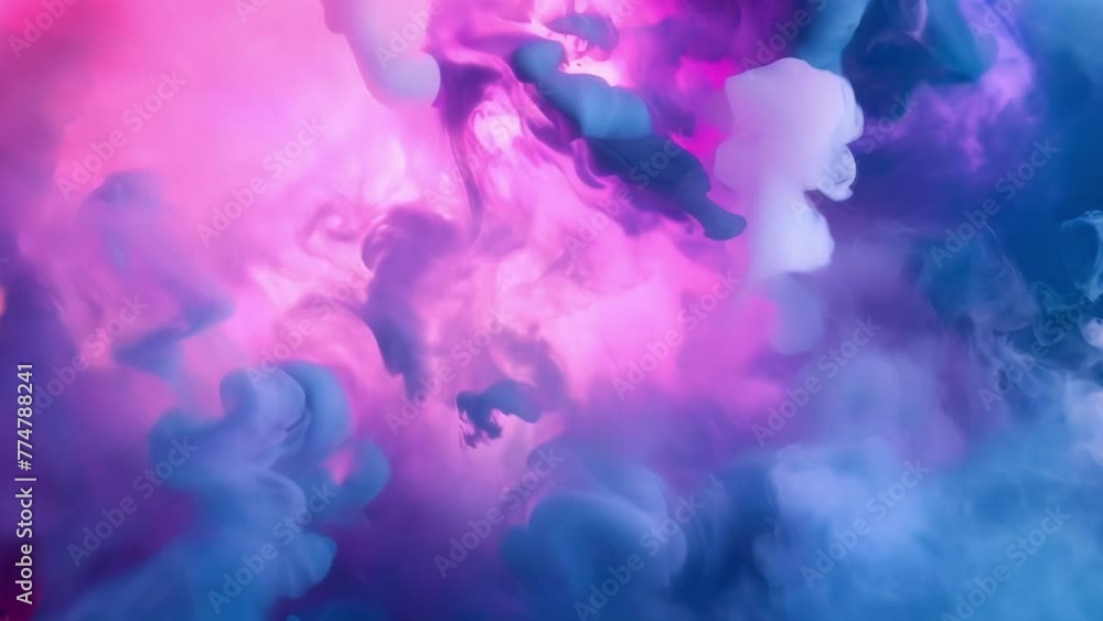 Poster whimsical shapes and patterns emerge from a cloud of fluorescent smoke in this enigmatic and playful