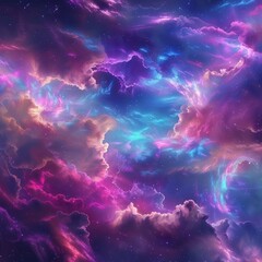 a beautiful magical sprkling clouds, neon magical clouds in space texture - obrazy, fototapety, plakaty
