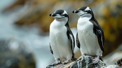 Penguins on rock, animals