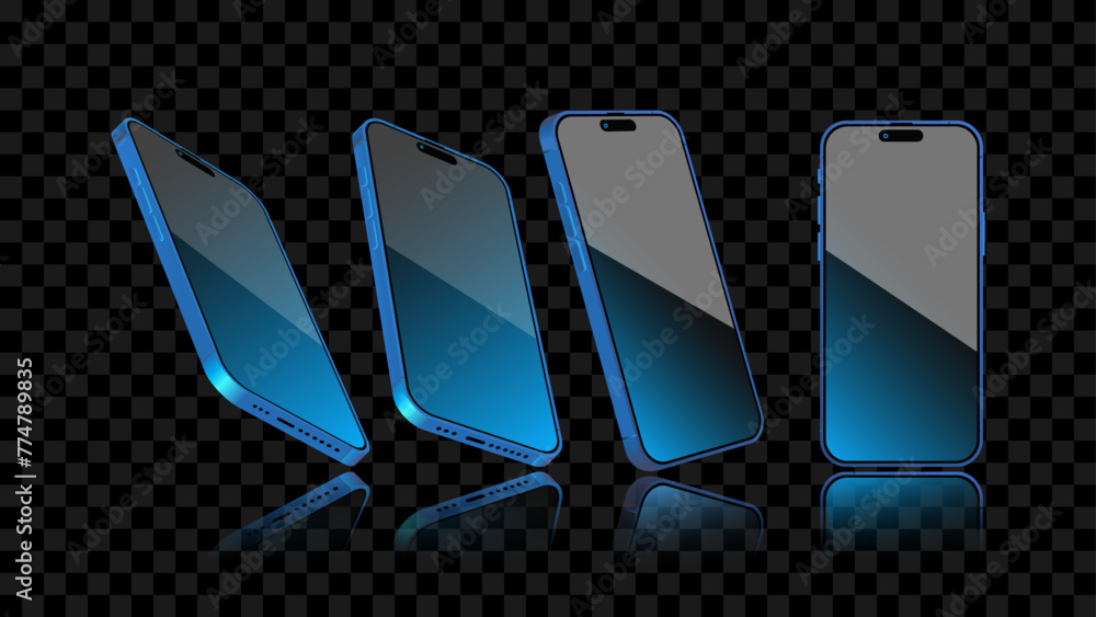 Aufkleber blue smartphone with glowing light screen and background in different angles: front view and side pe