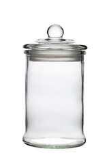 empty glass jar with lid isolated on white background
