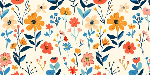 Fototapeta na wymiar Vibrant floral design with playful nature-inspired shapes for a fun children's wallpaper.