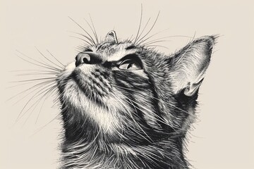 Adorable feline drawing in an engraved style.