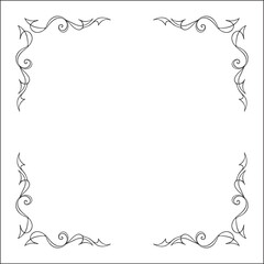 Elegant black and white ornamental frame, decorative border, corners for greeting cards, banners, business cards, invitations, menus. Isolated vector illustration.	
