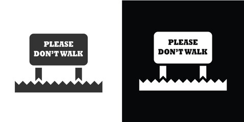 please don't walk grass icon on black and white