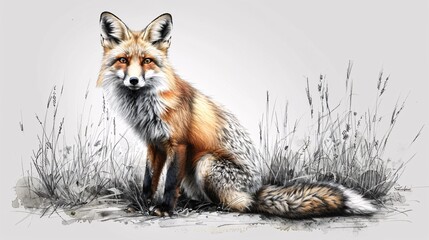 A hand-drawn sketch of a fox in the wild. - 774792099