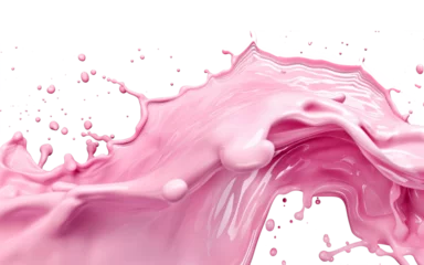 Foto op Canvas Pink milk wave splash background with flying drops, isolated on transparent background. Pink liquid waves and bubbles for design of product packaging in the style of pink liquid cream or milk. genera  © Abul