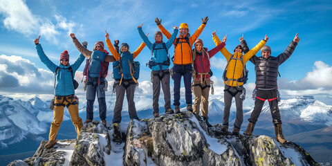 Fototapeta premium Euphoric feeling of reaching the summit of a mountain