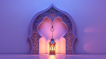 A Muslim ornamental arch adorned with a traditional lantern.